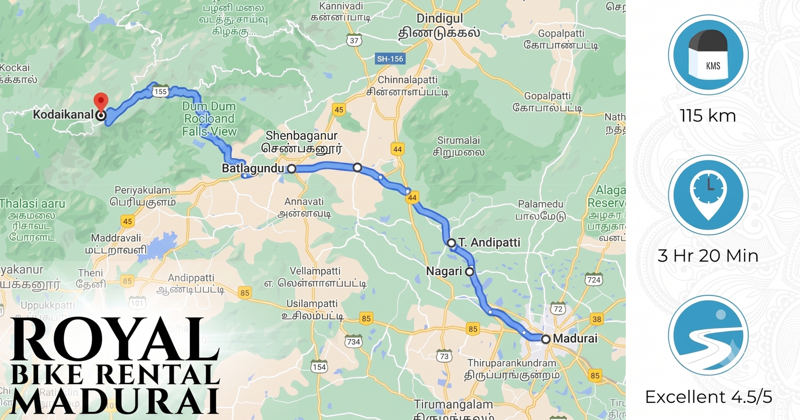 Madurai Kodaikanal route guide - Royal Bike Rental Madurai
